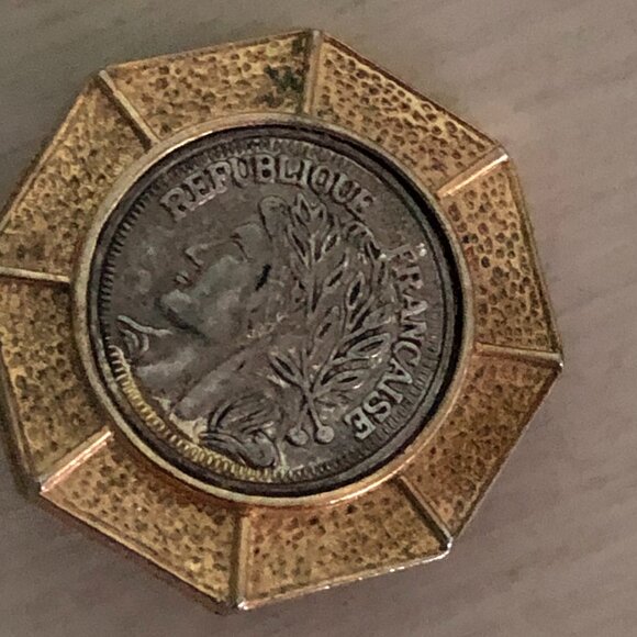 Vintage French Republique Francaise Coin Gold Tone Clip On Earrings Large - Picture 2 of 9